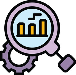 Poster - Search gear market studies icon. Outline Search gear market studies vector icon for web design isolated on white background color flat