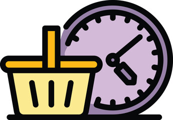 Poster - Shopping time icon. Outline Shopping time vector icon for web design isolated on white background color flat