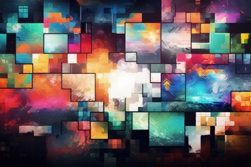 Poster - colorful squares in an abstract background. Generative AI