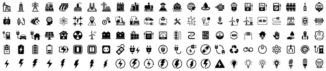 electricity icons vector set. set of green energy thin line icons