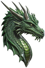 The Head Of A Green Dragon With A Mane And Neck On A Transparent Background, Generative AI	
