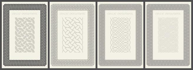 Wall Mural - Celtic knot braided frame border ornaments set. Rectange size.