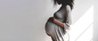 © Jim1786 - banner pregnant black woman in grey dress holds hands on big belly , Pregnancy, maternity, preparation and expectation, copyspace for text, generative ai.