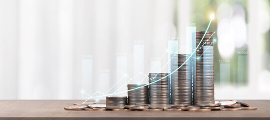 Wall Mural - Stack of coin with trading graph, financial investment