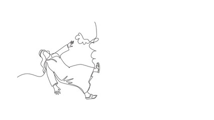Poster - Animated self drawing of continuous line draw Arabian businessman falling from sky. Defeat. Employee dismissal, bankruptcy. Financial crisis. Person loses business. Full length single line animation