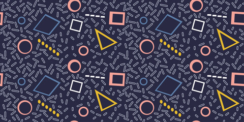 Poster - Geometric colored figures, and tinsel on the background. For print and interior design, wallpaper, textiles, notebooks, pillows.