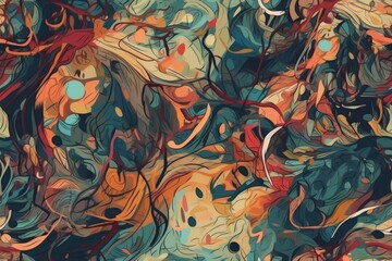 Fototapete - colorful and abstract painting with various geometric shapes and patterns. Generative AI