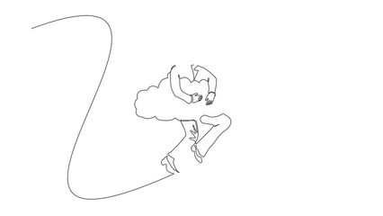 Poster - Animated self drawing of continuous line draw businesswoman hang in the clouds. Hoping for success, financial freedom, winning business project, achievement concept. Full length single line animation