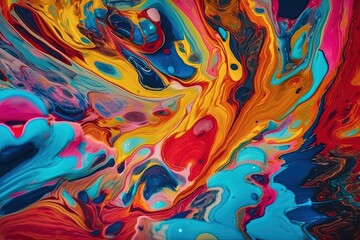 Poster - vibrant and abstract liquid painting up close. Generative AI