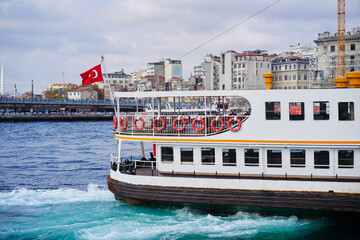 Wall Mural - Travel by Turkey. Istanbul Ferryboat. Concept of transportation and traveling.