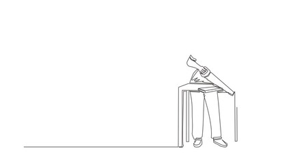 Poster - Animated self drawing of continuous line draw female builder or carpenter repairwoman sawing boards. Building, construction, repair work services. Business concept. Full length single line animation