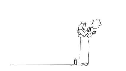 Poster - self drawing animation of single line draw arab businessman is painting profit graph on wall. busine