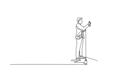 Poster - Animated self drawing of continuous line draw businessman is painting profit graph on the wall. Business and success metaphor concept. Allegory of the career growth. Full length single line animation