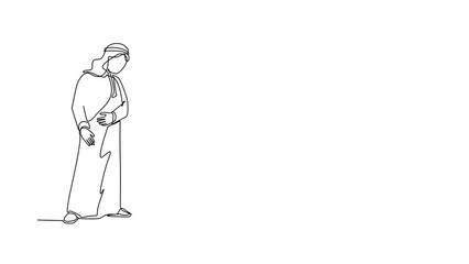 Poster - Animated self drawing of continuous line draw Arabic businessman looking at hole. Man looking at big hole, business concept in opportunity, exploration or challenge. Full length single line animation
