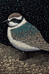 Wall Mural - snowy plover pointillism made of glossy glass Generative AI