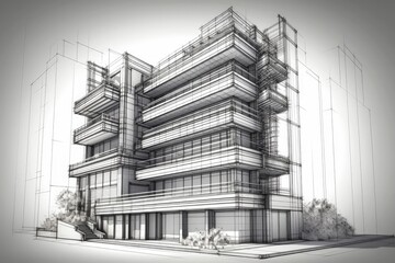 Poster - modern skyscraper with a facade full of glass windows. Generative AI