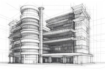 Poster - complex architectural structure with intricate lines and details. Generative AI