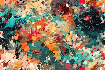 Poster - an abstract painting with vibrant colors and various geometric shapes. Generative AI