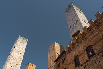 Sticker - Ancient medieval tower in the town center of San Gimignano, Tuscany,  Italy