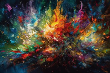 Poster - colorful and abstract painting with various shapes and forms. Generative AI
