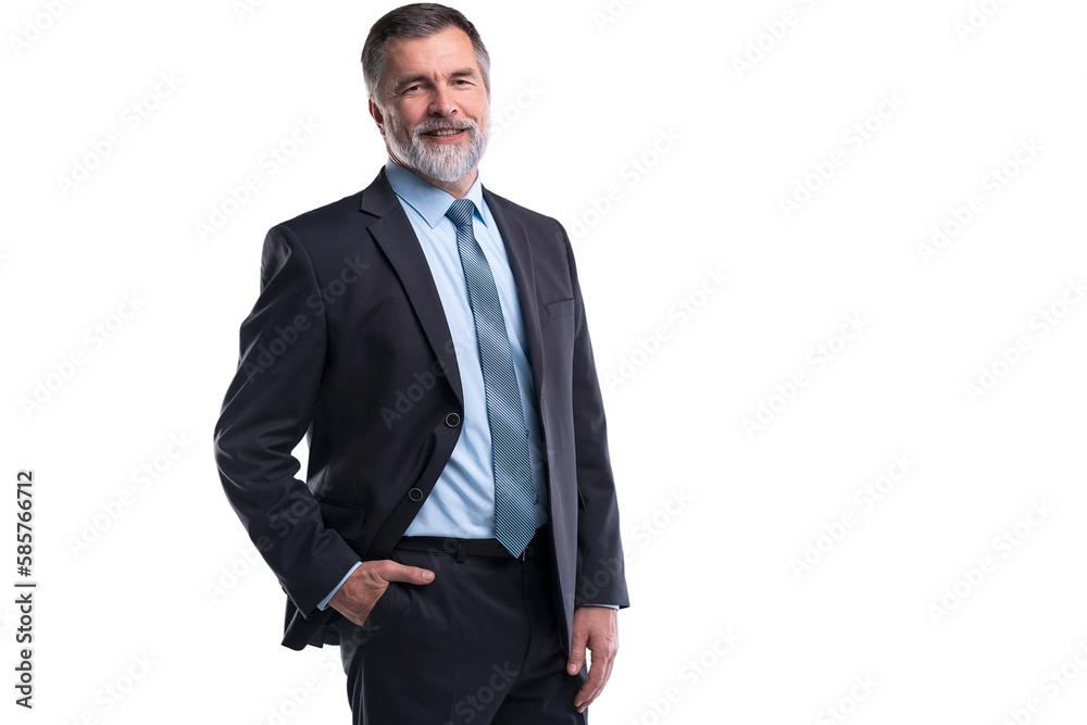 Happy satisfied mature businessman looking at camera isolated on ...