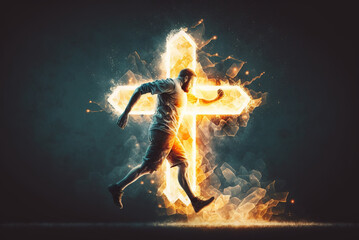 Wall Mural - Man Running Into Cross Easter Sunday Special Generative AI
