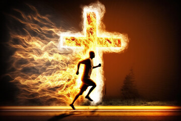 Wall Mural - Man Running Into Cross Easter Sunday Special Generative AI