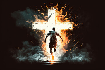 Wall Mural - Man Running Into Cross Easter Sunday Special Generative AI