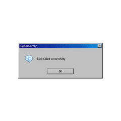 Fototapete - Error message window on PC system fail, popup warning on computer failure, vector notification. Task failed successfully, error popup window with OK button for computer run or installation failure