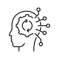 Aufkleber - Human brain with rpa robotic process automation, virtual reality and innovations. Ai, man and computer cooperation, neuron connection and information