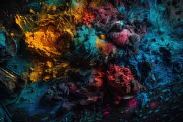Poster - colorful paint splatters on a black background. Generative AI