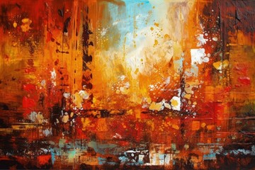 Poster - an abstract cityscape painting with vibrant colors and geometric shapes. generative ai