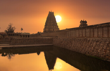 virupaksha temple at sunrise built in the 14th century at hampi karnataka, india. a unesco world her