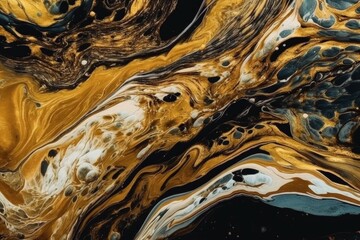 Poster - detailed black and gold abstract painting. Generative AI