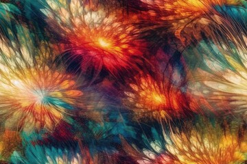 Poster - vibrant feather pattern on a clean, white backdrop. Generative AI
