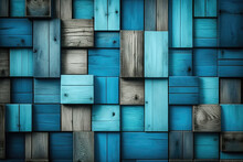 Blue Brown Wooden Panel Mosaic, Ai Generated