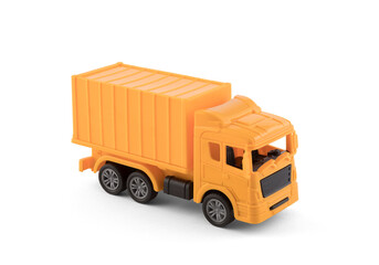 Poster - Yellow cargo delivery truck miniature isolated on white background with clipping path