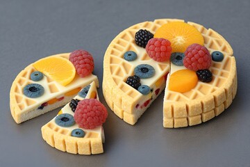 Wall Mural - rounded cheese cream cookies with pieces of fruit in shape of mosaic cake, created with generative ai