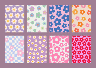 Poster - Cool Groovy Flowers Pattern Posters Collection. Set of Y2K Textures. Trendy Abstract Backgrounds. Funky Blossom Backdrops Vector Design.