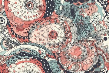 Poster - vibrant floral pattern with circular motifs. Generative AI