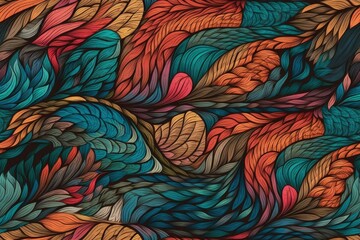 Poster - colorful leaves pattern on a brown background. Generative AI