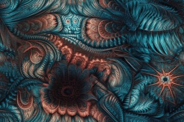 detailed blue and red pattern in close-up view. Generative AI