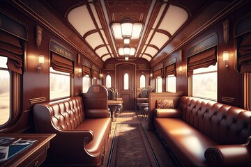 Poster - luxury train with leather seats and elegant details, transporting travelers from past to future, created with generative ai