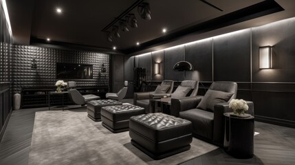 Wall Mural - Luxury home theater with plush leather recliners, a large projection screen, and a modern sound system. generative ai,