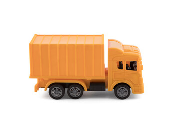 Poster - Yellow cargo delivery truck miniature isolated on white background with clipping path