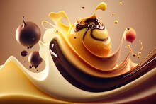 3d Render Of Apple In Chocolate Splash With Drops And Splashes. Chocolate Swirl With Fruits And Chocolate Splashes On A White Background. Generative AI Technology.
