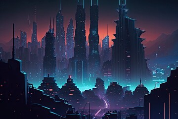 Canvas Print - megapolis at night, with view of the city's iconic landmarks and skylines, created with generative ai