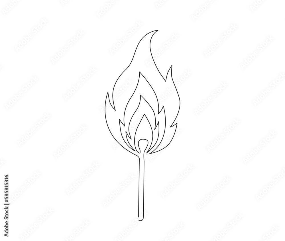 Draw Burn Continuous one line drawing of burning match. simple burning match ...
