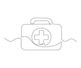 Canvas Print - Continuous one line drawing of first aid kit box. simple medical box line art vector illustration. Editable stroke.
