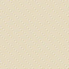 Golden zigzag stripes seamless pattern. Vector diagonal chevron texture. Simple lines, striped zig zag. Modern gold abstract geometric background. Repeat geo design for decor, print, wrapping paper